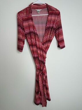 Diane von Furstenberg pink chevron Silk wrap dress Sz 4